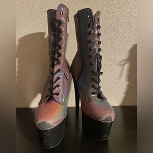 Holographic Pleaser pole dance boots 7” size 9